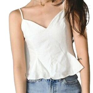 Zara White Linen Peplum Flared Tank ivory adjustable straps Sz small